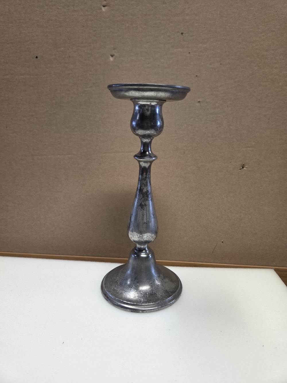 Balister Colonial Design   Silver Tone Pewter Candle Holder By VAUGHAN
